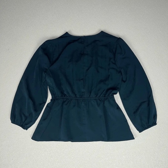 Bcbgmaxazria Ruched Bishop Sleeve Peplum Top Midnight Size XS NWT - Picture 9 of 12